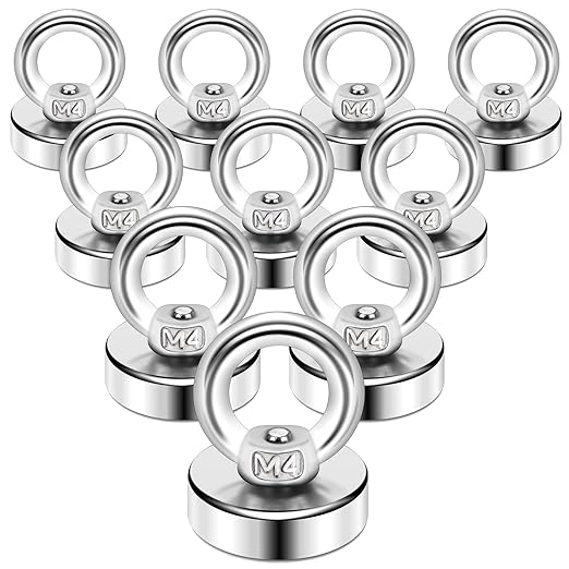 DIYMAG Magnetic Hooks, Heavy Duty Rare Earth Neodymium Magnet Hooks with Countersunk Hole Eyebolt for Home, Kitchen, Workplace, Office and Garage, Pack of 10