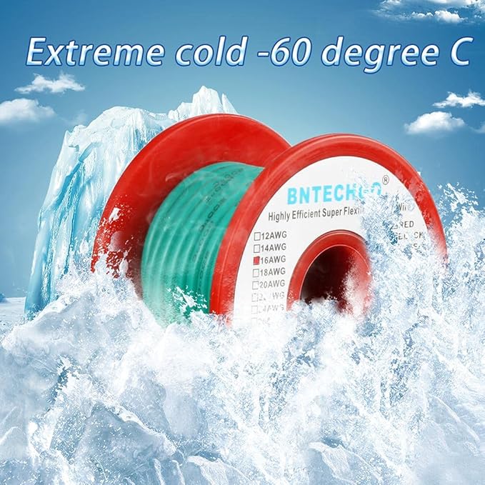 BNTECHGO 16 Gauge Silicone Wire Spool 25 ft Green Flexible 16 AWG Stranded Tinned Copper Wire