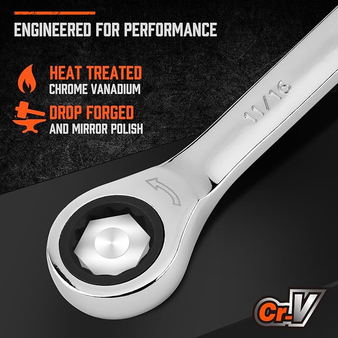 HORUSDY 13-Piece Sturdy Ratcheting Wrench Set | SAE 1/4''??/8'' | Max Torque Ratchet Combination Wrenches Set with Storage Rack | 72-Tooth | Chrome Vanadium Steel