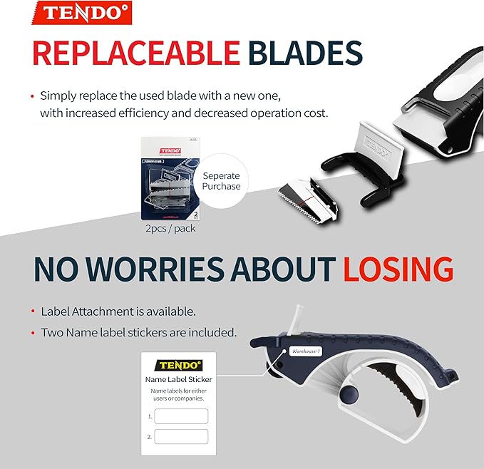 Heavy Duty Shipping Tape Dispenser: TENDO째 Premium Line ??Reusable, Replaceable, Eco-Friendly 2?쇺?Master Piece Dispenser for Pros with Patented 10째 Sloped Chromium Blades - P-2200 (4th Gen.)_White