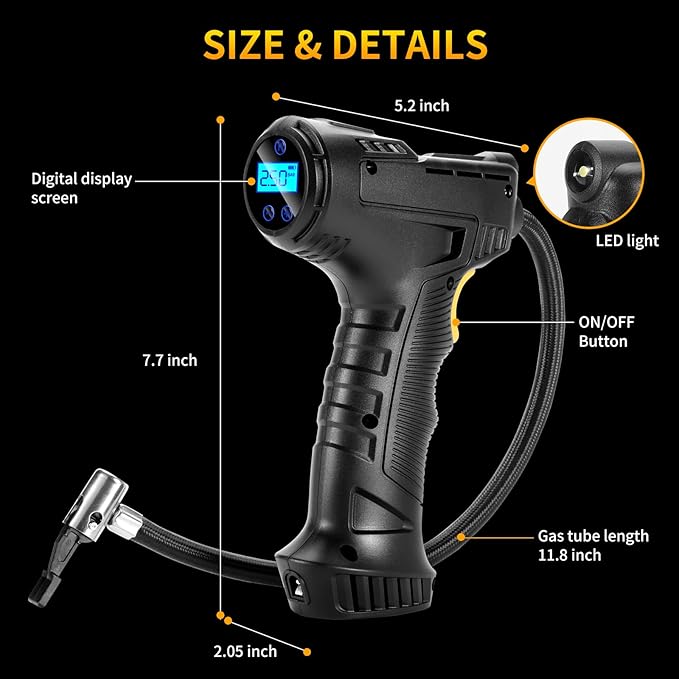 150PSI Portable Air Compressor for Car Tires ??Digital Tire Inflator with LED Flashlight, 12V Auto Pump for Cars, Motorcycles, Bikes, and Sports Balls