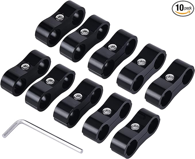 EVIL ENERGY 4AN Hose Separator Clamp, AN4 Fuel Line Mounting Clamp Aluminum Black 10PCS