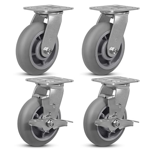 6" x 2" Heavy Duty Casters - 2000 LB Capacity- Thermoplastic Rubber Wheels(Crown Tread)- Caster Wheels for Furniture Platform Trucks Workbench (2 Brake & 2 Swivel)