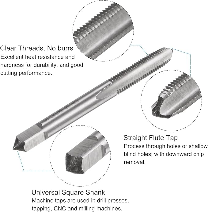 uxcell Tap and Drill Bit Set, 1/4-28 UNF Thread Tap & 7/32" Black Oxide Twist Drill Bit, Straight Flute Tap Tapping Threading Repair Tool Kit