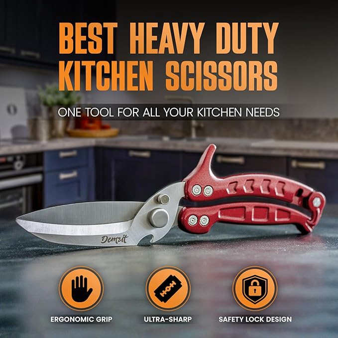 Poultry Shears Heavy Duty Professional, Turkey Shears for Chicken & Bone Cutting, Meat Cutting Scissors, Spring-Loaded Multi-purpose Kitchen Scissors, Dishwasher Safe, Non-Slip Handle ??Silver
