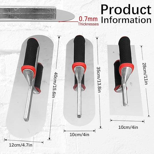 3 Pack Concrete Tools Set, 1 Pcs Stainless Steel Flat Finishing Trowel and 2 Pcs Pool Trowels, Drywall Cement Plastering Masonry Construction Hand Tool Kit