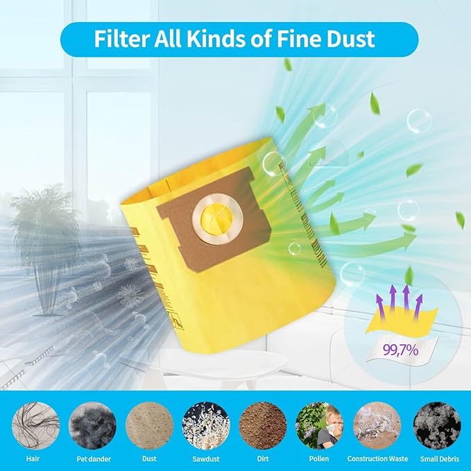 10 Packs Type D High Efficiency Filter Bags for 4 Gallon Wet/Dry Vacuums, Part #91964