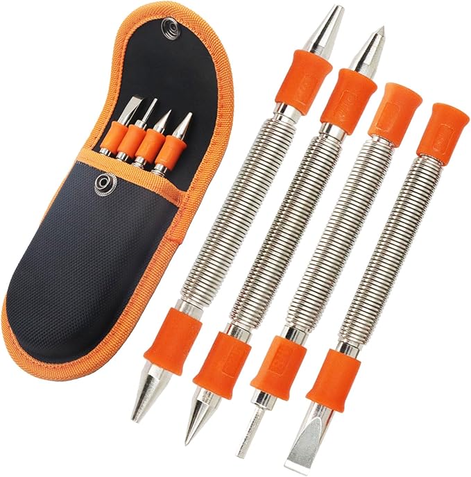 4 Pieces Dual Head Nail Setter, Dual Head Center Punch, Door Hinge Pin Removal Tool and Cold Chisel, Spring Nail Set, Spring Loaded Punch（1/8-in, 3/32-in, 3/16-in, 1/16-in, 5/16-in, 1/8-in）