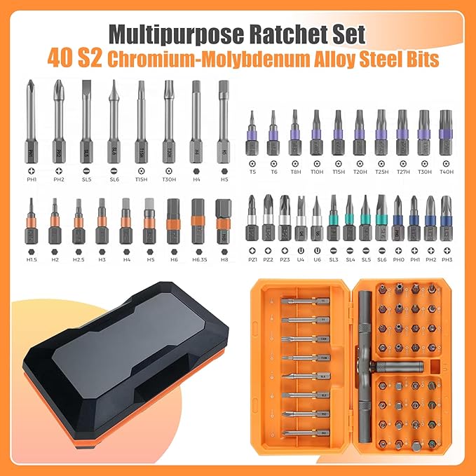 42 in 1 Ratchet Screwdriver Set, Magnetic Screwdriver Set with Detachable Ratchet Handle Portable Compact Repair Tool Kit for Furniture, Computer, Bicycle, Doorbell and DIY
