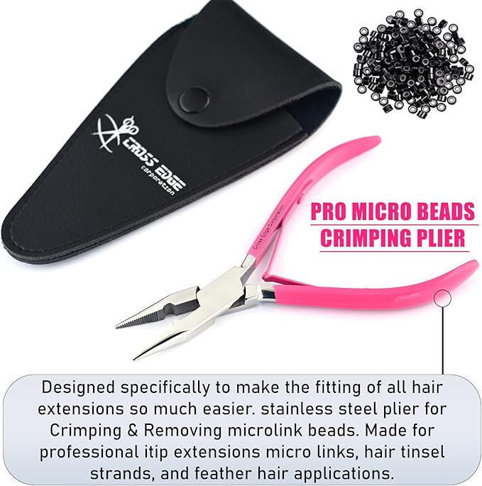 Cross Edge Multifunctional Hair Extension Pliers for Micro Ring Hair Extensions Opener and Remover - Pink Handles