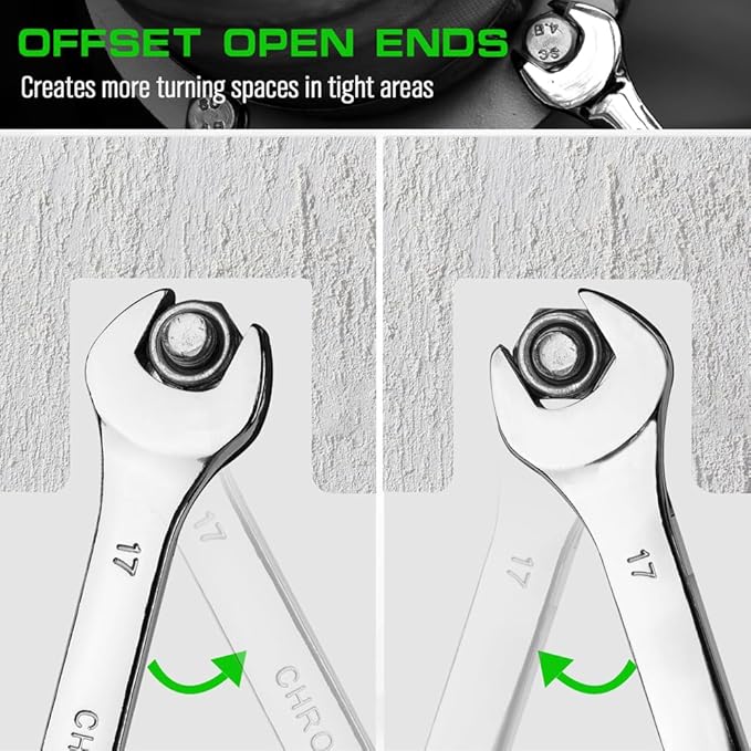 SWANLAKE GARDEN TOOLS 15-Piece Metric Wrench Sets, V Notch Premium Combination Wrench Set Metric 8-22mm, Max Torque, 12-Point, Chrome Vanadium Steel, with Storage Rack