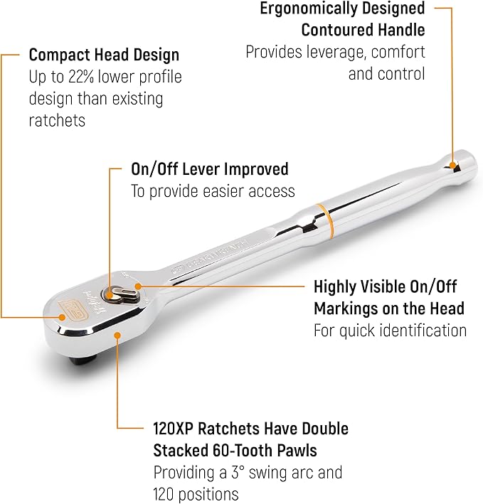 GEARWRENCH 2 Piece 1/4" and 3/8" Drive 120XP Extra Long Handle Full Polish Teardrop Ratchet Set | 81271XP