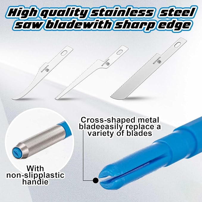 Honoson Mini Hand Saw Model Tools Small Hobby Saw Blades Kit with 9 Tiny Razor Hacksaw Blades for Miniatures, Modeling, DIY Crafts, Plastic Models, Wood(Style 3,Blue)