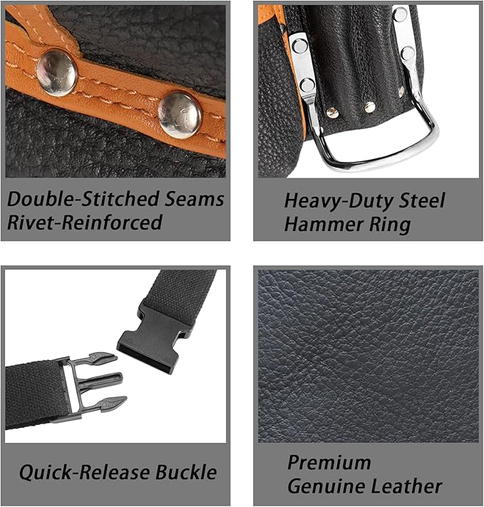 Tool Belt,Morrales de Construccion,Carpenter Tool Belt,Leather Tool Pouch,Comes with an Adjustable Padded Belt,Large-Capacity Tool Pouches,a Hammer Holder