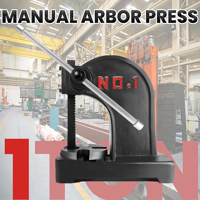 1 Ton Arbor Press with 3 Drift, Manual Cast Iron Arbor Press, 11.73"H Heavy Duty Manual Desktop Arbor Press, Manual Bench Press for Stretching, Deforming, Metal Punching (Black)