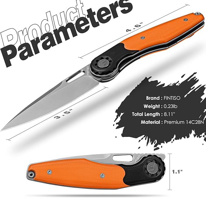 FINTISO Pocket Knife 3.5" Folding Knife Premium 14C28N Blade, Bicolour G10 Handle Design with Pocket Clip for Men Women, Small EDC Knife for Camping, Hunting, Hiking, Survival and Outdoor Activities, ROOK Series