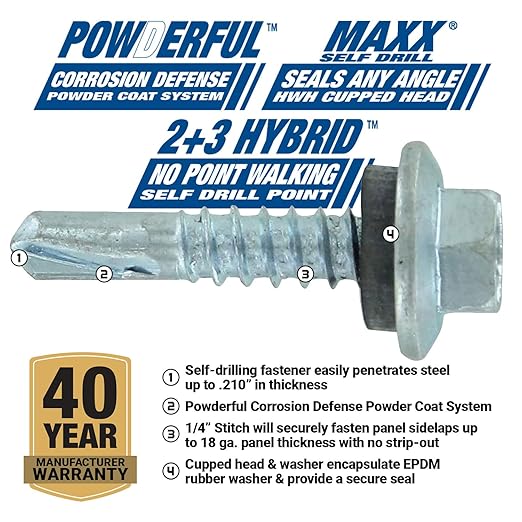 ST Fastening Maxx SteelBinder #12 x 1 Galvanized Metal Roofing Screws with EPDM Rubber Washer, 250-Count - Designed for Metal Roofing and Siding Panels