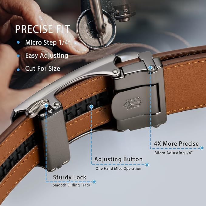 Zitahli Belt Men, Ratchet Belt Dress with 1 3/8" Premium Leather,Slide Belt with Easier Adjustable Automatic Buckle