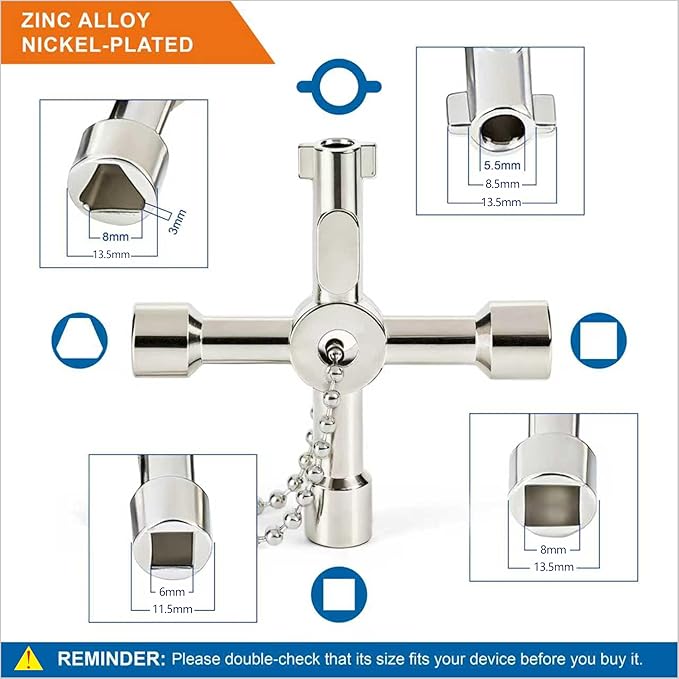 HAYATOOLY 4-Way Sillcock Key, 2-Pack 40Cr Water Key, Multi-Functional & Utility Wrench, Shut Off Tool for 1/4", 9/32", 5/16", 11/32" Valve, Spigot & Electric Meter, Ideal for Home, Public & Commercial