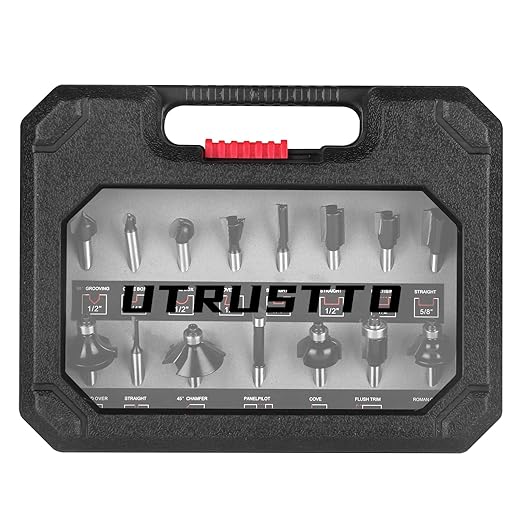 Router Bits 1/4 Inch Shank 15 Pieces, Tungsten Carbide 1/4" Router Bit Set with Plastic Box, for Professional and Beginners Carpenter