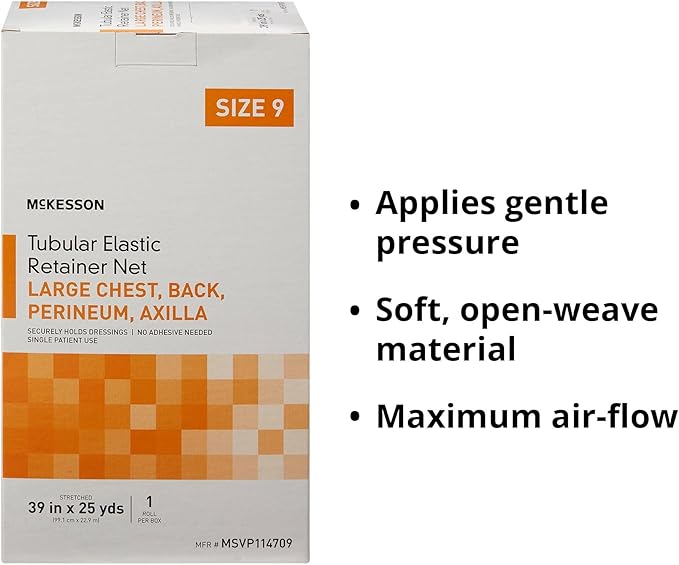 McKesson Tubular Elastic Retainer Net Dressing, Non-Sterile, Chest, Back, Perineum, Axilla, Size 9, 39 in x 25 yd, 1 Count, 1 Pack