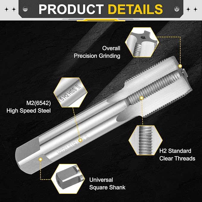 uxcell Hand Plug Tap M27 x 1.5 H2 Metric Thread Plug Style Taps Straight Flute Screw Tapping Threading Tool High Speed Steel HSS6542