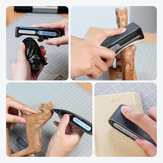 HOZO NeoBlock Premium Gift Combo ??1 Handle + 3 Swappable Heads (Basic, Pro, Expert) with 60Pcs Sanding Belts (120/180/240/400/600/800 Grit, 10 Each), Gift-Box Packaging for DIY & 3D Printing Lovers