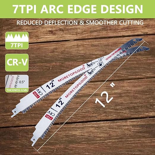 12” Arc Edge Reciprocating Saw Blade, 7TPI Japanese Teeth with Curved Edge Wood Pruning Saw Blades for Tree Trimming, Wood Cutting (3 Pack)