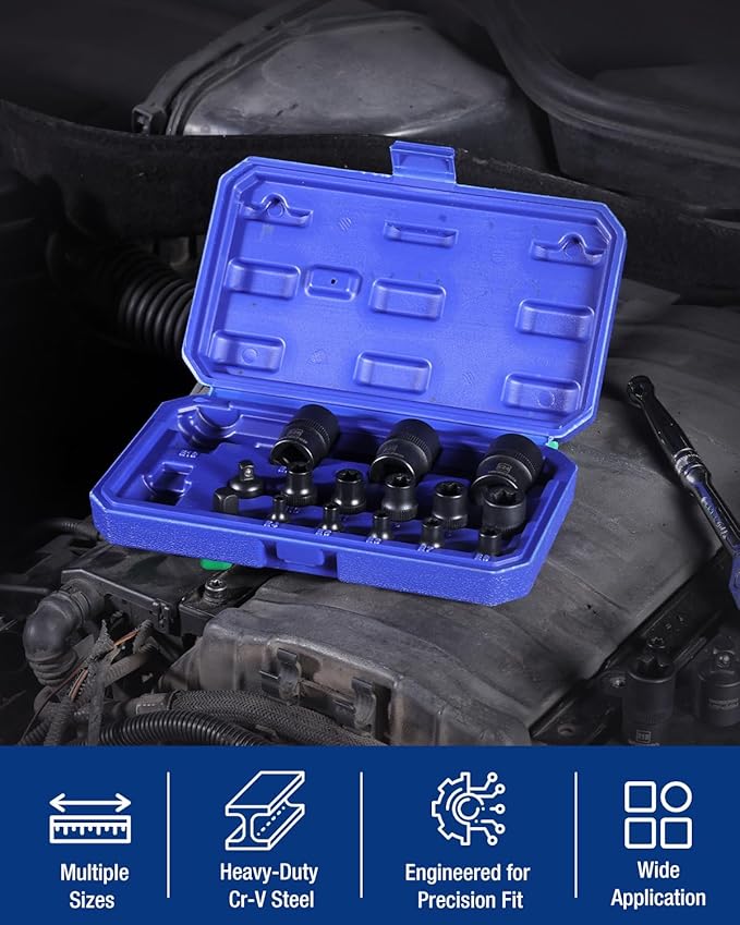 WORKPRO 17 PCS E-Torx Socket Set, Premium CR-V Female Star Sockets E4?밇24, 1/4", 3/8", 1/2" Drive, Precision Inverted Torx Socket with Storage Case for Auto, Engine, and Mechanical Repair