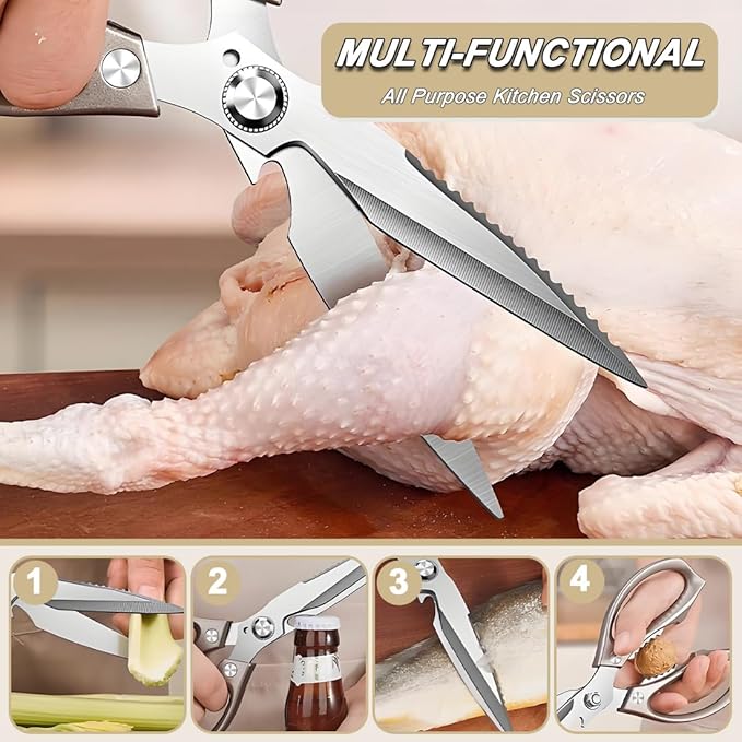 Kitchen Scissors, Heavy Duty Sharp Shears and Scissor Sharpener Set, All Purpose Kitchen Accessories Cooking Shears for Meat, Food, Chicken Bones, Turkey, Vegetables