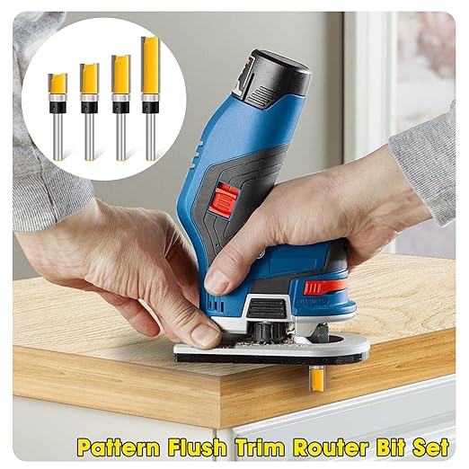 Straight Router Bits Feanron Router Guide Tool ,4 Pcs 1/4 Shank Wood Cutter Woodworking Tools Top Bearing Flush Trim Router Bits Set for Woodworking,Home DIY and Lettering (Yellow)