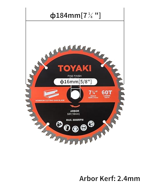 7-1/4-Inch Circular Saw Blade, TCG Aluminum Working 60-Tooth Ultra-Fine Finish Professional Saw Blade for Miter Saws Table Saws and Circular Saws, Arbor 5/8-inch(16mm)