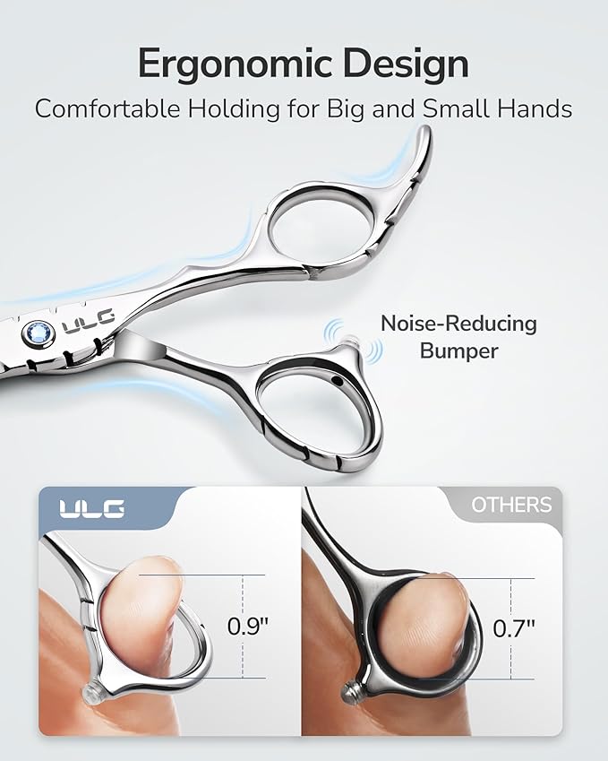 ULG Hair Thinning Scissors 6.7??Shark Series 100% Japanese Stainless Steel, Offset Handle, 16-Tooth Fishbone Chunker 45% Hair Removal, Professional Barber Layering Shears for Salon & Home Hair Styling