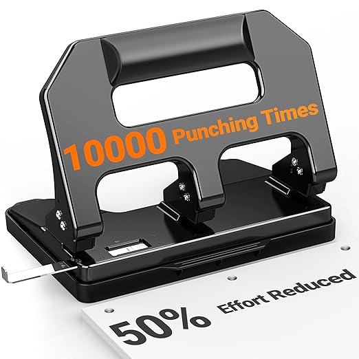 AFMAT HPX1 Heavy Duty 3 Hole Punch, 3 Hole Puncher for Binder, 40-Sheet Three Hole Punch w/ 10000+ Uses, Metal Hole Puncher 3 Ring, 50% Reduced Effort, Bulit-in S.S. Paper Guide (Black)