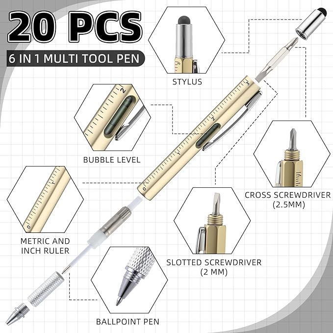 20 Sets Employee Appreciation Gifts for Adult Men Multi Tool Pen with Motivational Quote Boxes Stocking Stuffers Bulk for Father's Christmas White Elephant Gifts (Colorful)