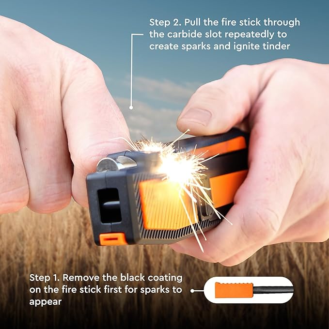 Orange Ninja Pocket Knife Sharpener with Guided Diamond Whetstones ??8-in-1 Tool Sharpener for EDC, Outdoor, Hunting & Camping Knives - Includes Diamond Rod, Leather Strop & Fire Starter