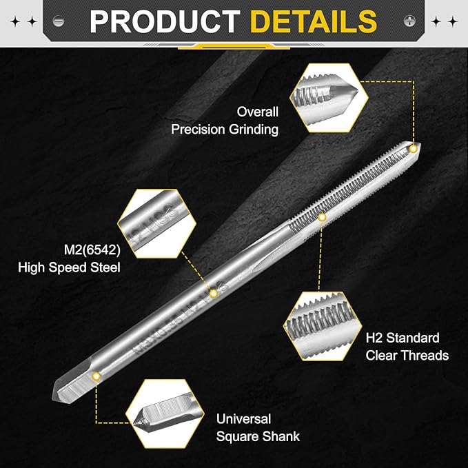 uxcell Hand Plug Tap M3.5 x .35 H2 Metric Thread Plug Style Taps Straight Flute Screw Tapping Threading Tool High Speed Steel HSS6542