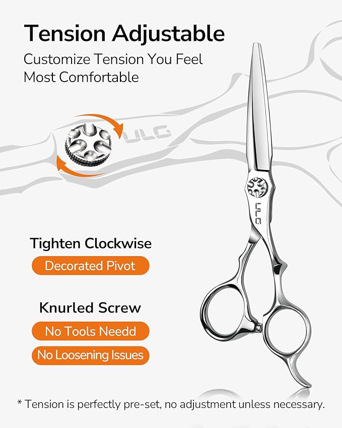 ULG Professional Hair Cutting Scissors 6.7?? Japanese 440C Stainless Steel, Barber Shears with Adjustable Tension Screw, Ergonomic Offset Handle, Razor Sharp Blades for Salon & Home Use