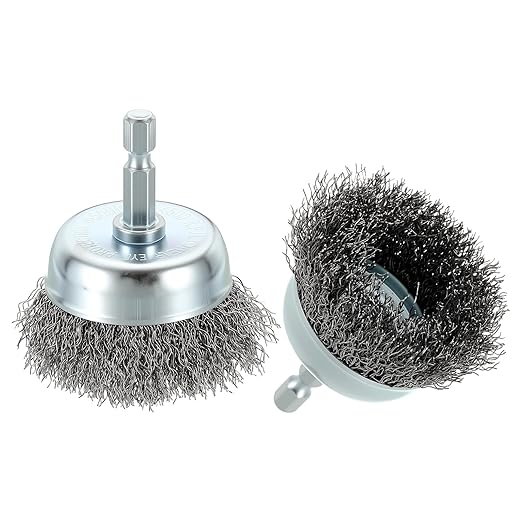 Wire Brush for Drill (2"/50mm) 2Pack, Crimping Steel Wire 0.012" (Carbon Steel) Wire Brush Drill Attachment with 1/4" Hex Shank - for Rust, Cleaning, Deburring on Cast Iron