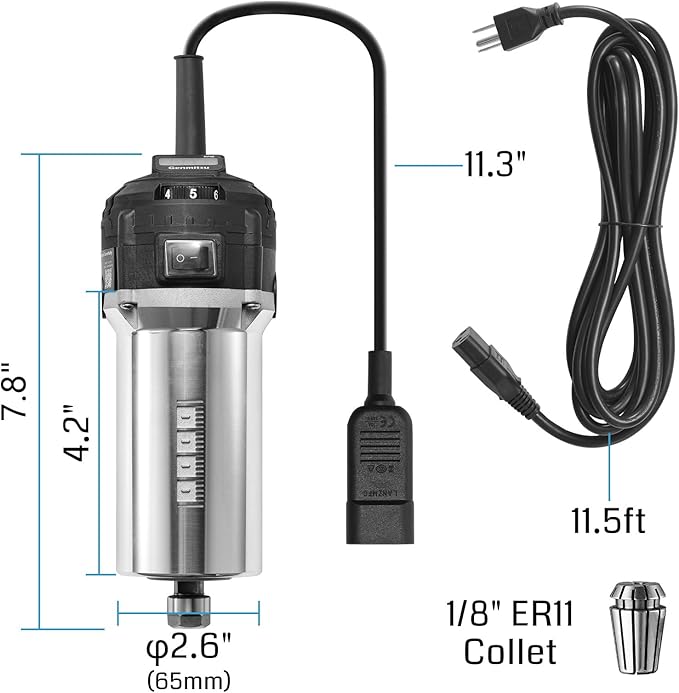 Genmitsu 710W CNC Compact Router 65mm Diameter, Spindle Motor with LCD Digital Display 6 Adjustable Speeds, 1/8??ER11 Collet, 4 Carbon Brushes, for CNC Milling Machine