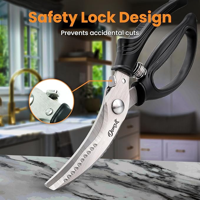 Heavy Duty Poultry Shears - A Must Have chicken processing equipment, Kitchen Scissors for Meat, Chicken, Turkey, and Vegetables - Non-Slip Handle, Safety Lock, Dishwasher Safe