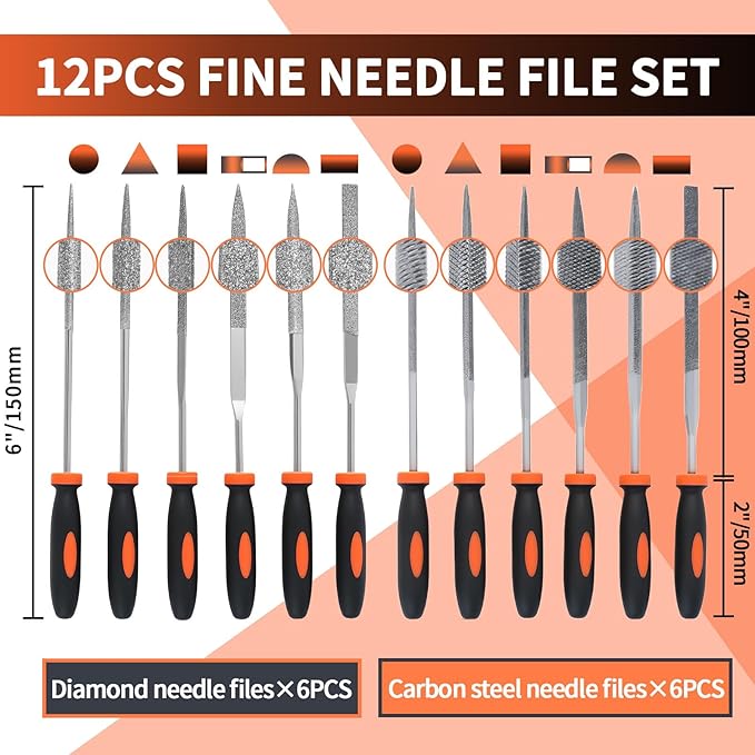 KUZURYU 31PCS Metal File Set - 4 Metal Files for Steel and 12 Needle Files with Steel Brush, Tool Bag, Riffler File, 12 Sandpaper and Gloves, Suitable for Metal and Wood Processing