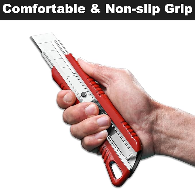 HAUTMEC 2PCS 25mm Utility Knife, Heavy Duty Auto-Lock, Retractable Box Cutter with 2pcs Spare Snap-off Sharp Blades HT0080-2PC