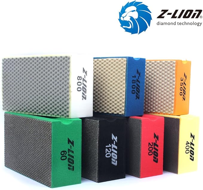 Z-Lion Diamond Hand Polishing Pads Arc Shape Back for Glass Granite Marble Quartz-Pack of 7 Pcs