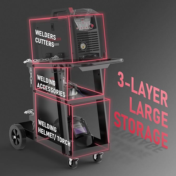 YESWELDER Welding Cart for TIG MIG Welder and Plasma Cutter, Tilt-Table Large Storage 360째 Rolling Welding Trolley