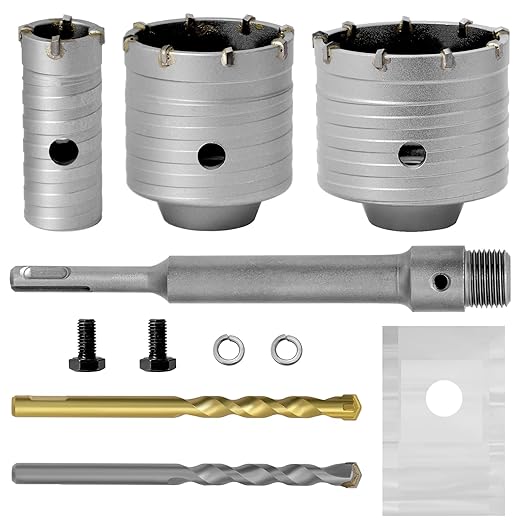 30 65 75mm Concrete Hole Saw Kit Drill Hole Cutter Set, Hakkin Cement Hole Saw with 220mm SDS Plus Shank Connecting Rod, Wall Hole Drill Bit for Stone Wall Foam Brick Home Improvement