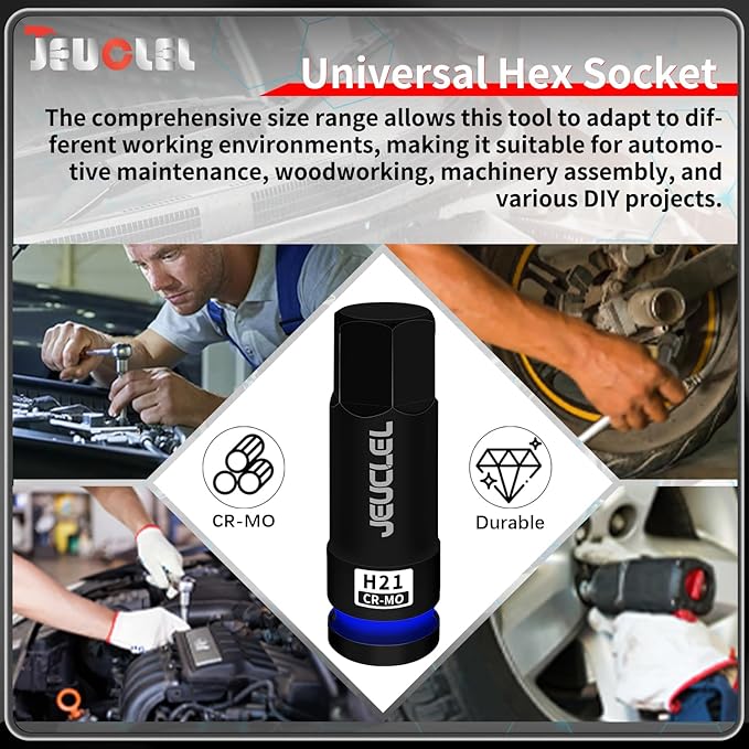 21mm Hex Impact Bit Socket, H21 1/2-Inch Impact Drive Allen Socket, Cr-Mo Steel Lengthen Hex Screwdriver Adapter for Electric Ratchet Wrenches Fastening Screws