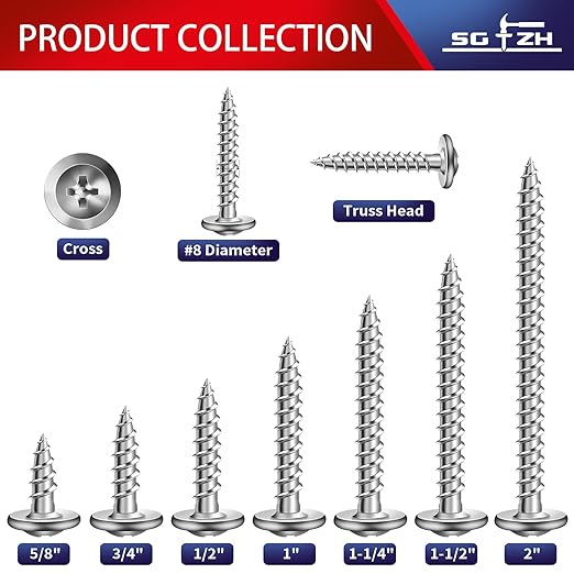 #8 x 1-1/2" Wood Screw 500Pcs 410 Stainless Steel Standard Thread Truss Head Fast Self Tapping by SG TZH