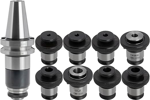 BT 40 Taper Floating Tap Holder Set, Quick Change, Positive Drive, with 8 pcs Adapters for #5 to 1/2" Taps