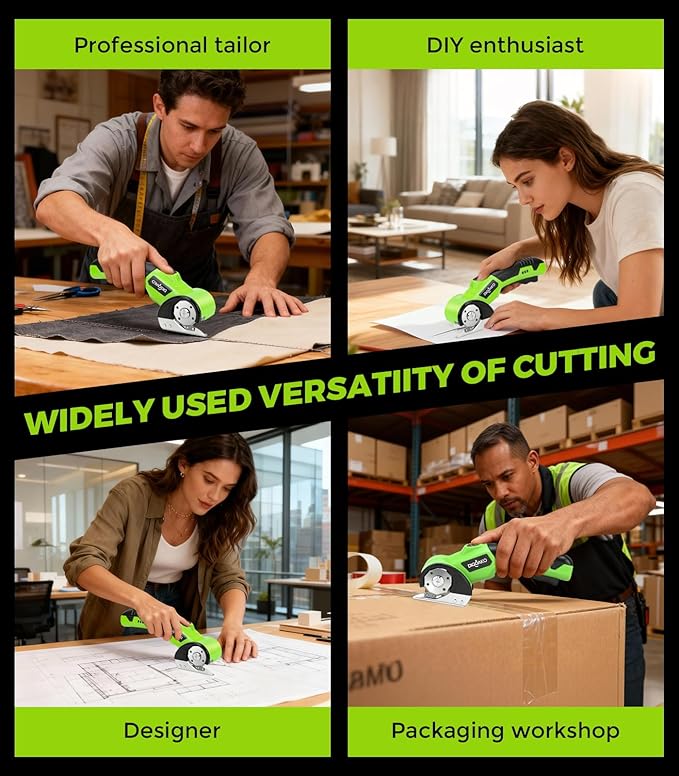 Cardboard Cutter - Rechargeable Cordless Electric Scissors, 4V Duty Electric Box Cutter for Cardboard, Safety Lock & LED Light, Powerful Cutting for Carton Carpet Plastic Fabric Leather